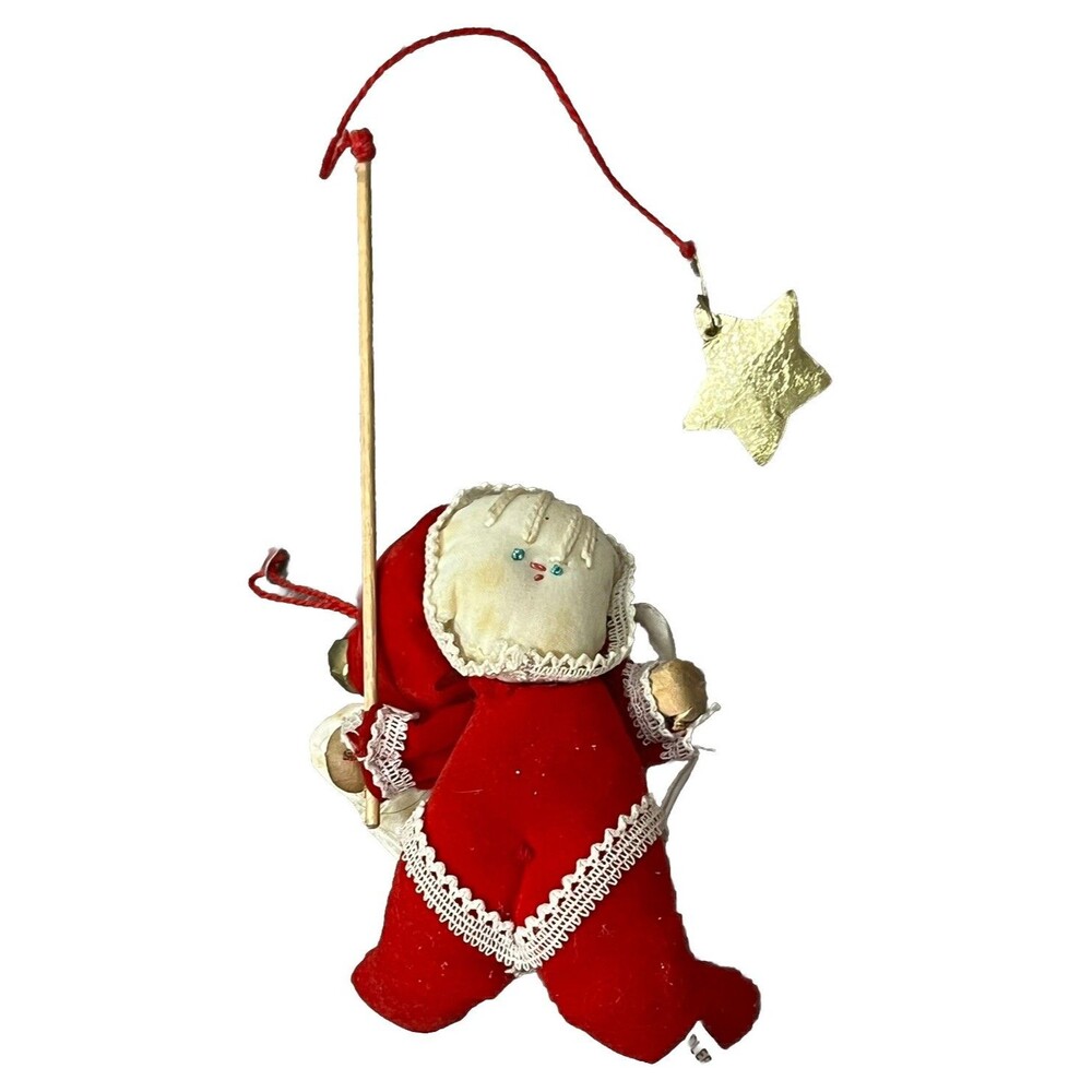Vintage‎ 80s Kurt Adler Velvet Angel Gold Star Christmas Ornament Handcrafted
